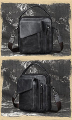 Vintage Brown Leather Men's Small Side Bag Vertical Business Handbag Black Courier Bag For Men - imessengerbags