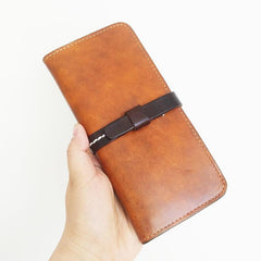 Handmade Vintage Mens Brown Bifold Leather Long Wallet Cool Long Wallets for Men