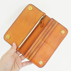 Handmade Vintage Mens Brown Leather Long Wallet Bifold Brown Cool Long Wallets for Men
