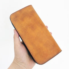 Handmade Vintage Mens Brown Leather Long Wallet Bifold Brown Cool Long Wallets for Men