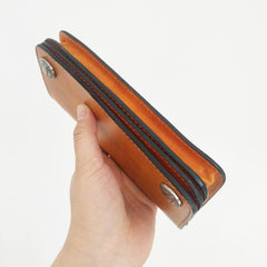 Handmade Vintage Mens Brown Leather Long Wallet Bifold Brown Cool Long Wallets for Men