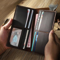 Handmade Black Leather Mens Bifold Long Wallet Personalized Black Checkbook Wallets for Men