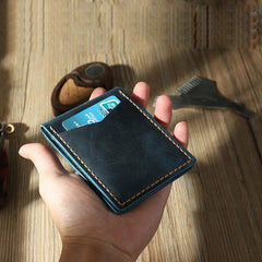 Handmade Blue Leather Mens License Wallet Personalize Bifold License Card Wallets for Men