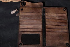 Leather biker trucker wallet leather chain men Brown Coffee long wallet