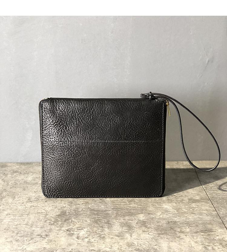 Handmade Black Leather Mens Bifold Wristlet Wallet Brown Clutch Wallet IPAD Bag Clutch Purse Men