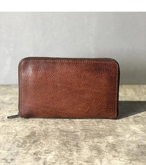 Handmade Black Leather Mens Bifold Long Wallet Brown Zipper Long Wallets Card Holders Clutch Men - imessengerbags