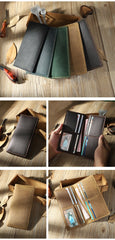 Handmade Coffee Leather Mens Bifold Long Wallet Personalized Coffee Checkbook Wallets for Men