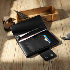 Handmade Blue Leather Mens Bifold Long Wallets Personalized Blue Checkbook Leather Wallets for Men