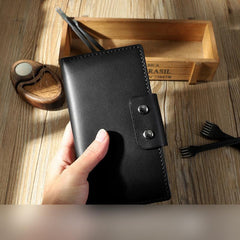 Handmade Coffee Leather Mens Bifold Long Wallets Personalized Coffee Checkbook Leather Wallets for Men