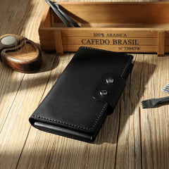 Handmade Coffee Leather Mens Bifold Long Wallets Personalized Coffee Checkbook Leather Wallets for Men