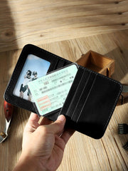 Handmade Black Leather Mens Billfold Wallets Personalize Black Bifold Small Wallets for Men