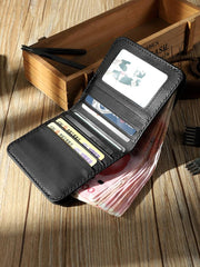 Handmade Coffee Leather Mens Billfold Wallets Personalize Coffee Bifold Small Wallets for Men