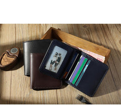 Handmade Black Leather Mens Billfold Wallets Personalize Black Bifold Small Wallets for Men