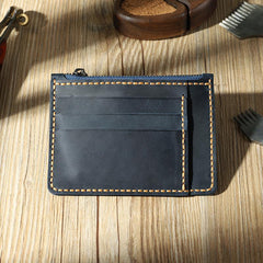 Handmade Black Leather Mens Front Pocket Wallets Personalized Slim Card Wallet for Men