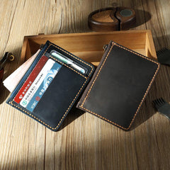 Handmade Coffee Leather Mens Front Pocket Wallets Personalized Slim Card Wallet for Men