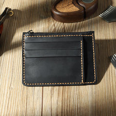 Handmade Black Leather Mens Front Pocket Wallets Personalized Slim Card Wallet for Men