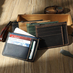 Handmade Coffee Leather Mens Front Pocket Wallets Personalized Slim Card Wallet for Men