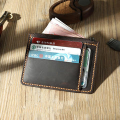 Handmade Coffee Leather Mens Front Pocket Wallets Personalized Slim Card Wallet for Men