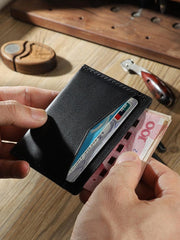 Handmade Coffee Leather Mens Front Pocket Wallets Personalized Slim Card Wallets for Men