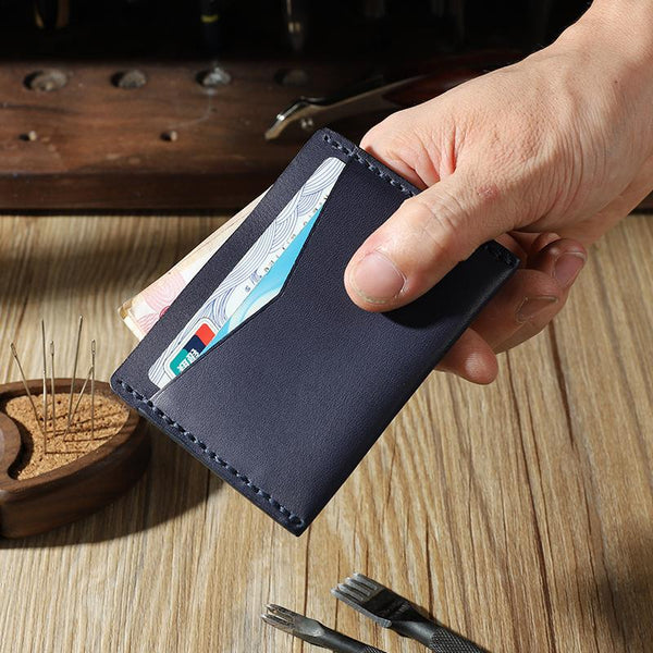 Handmade Blue Leather Mens Front Pocket Wallets Personalized Slim Card Wallets for Men