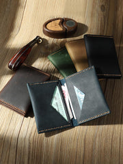 Handmade Black Leather Mens Small Card Holders Wallet Personalized Bifold Card Wallets for Men