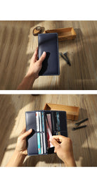 Handmade Coffee Mens Bifold Long Wallets Personalized Coffee  Leather Checkbook Wallets for Men