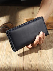 Handmade Coffee Mens Bifold Long Wallets Personalized Coffee  Leather Checkbook Wallets for Men