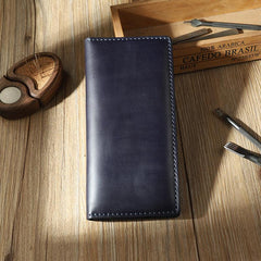 Handmade Coffee Mens Bifold Long Wallets Personalized Coffee  Leather Checkbook Wallets for Men