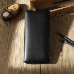 Handmade Coffee Mens Bifold Long Wallets Personalized Coffee  Leather Checkbook Wallets for Men