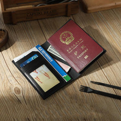 Handmade Black Mens Slim Travel Billfold Wallets Personalized Leather Passport Wallet for Men