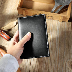 Handmade Black Mens Slim Travel Billfold Wallets Personalized Leather Passport Wallet for Men