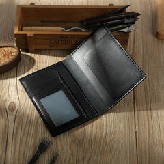 Handmade Black Mens Slim Travel Billfold Wallets Personalized Leather Passport Wallet for Men