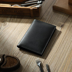 Handmade Black Mens Slim Travel Billfold Wallets Personalized Leather Passport Wallet for Men