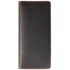 Handmade Slim Leather Mens Bifold Long Wallet Personalized Black Checkbook Wallets for Men