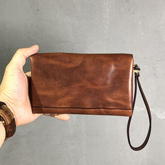 Handmade Black Leather Mens Long Wallet Tan Wristlet Wallet Brown Clutch Biker Chain Wallet Men