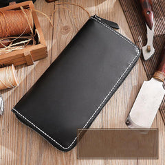 Handmade Black Zipper Mens Clutch Wallets Personalized Black Leather Zipper Clutch for Men