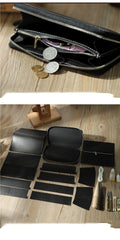 Handmade Black Zipper Mens Clutch Wallets Personalized Black Leather Zipper Clutch for Men