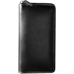 Handmade Black Zipper Mens Clutch Wallets Personalized Black Leather Zipper Clutch for Men