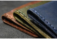 Handmade Leather Mens Slim Card Holders Wallets Blue Slim Bifold Card Wallet for Men