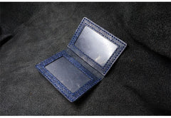 Handmade Leather Mens Slim Card Holders Wallets Blue Slim Bifold Card Wallet for Men