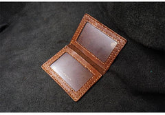 Handmade Leather Mens Slim Card Holders Wallets Blue Slim Bifold Card Wallet for Men