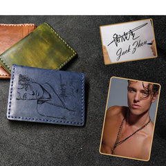 Handmade Leather Mens Slim Card Holders Wallets Blue Slim Bifold Card Wallet for Men