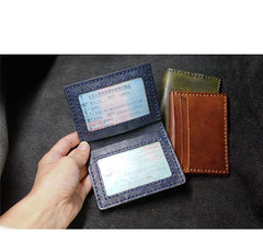 Handmade Blue Leather Mens Slim Card Holders Wallets Slim Bifold Card Wallet for Men