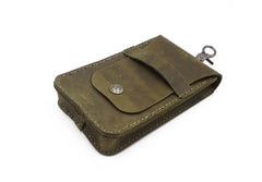 Handmade Green LEATHER MEN Slim Belt Pouches Waist BAG Slim Belt Bag FOR MEN