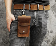Handmade Brown LEATHER MEN Belt Pouch Waist BAG Slim Belt Bag FOR MEN