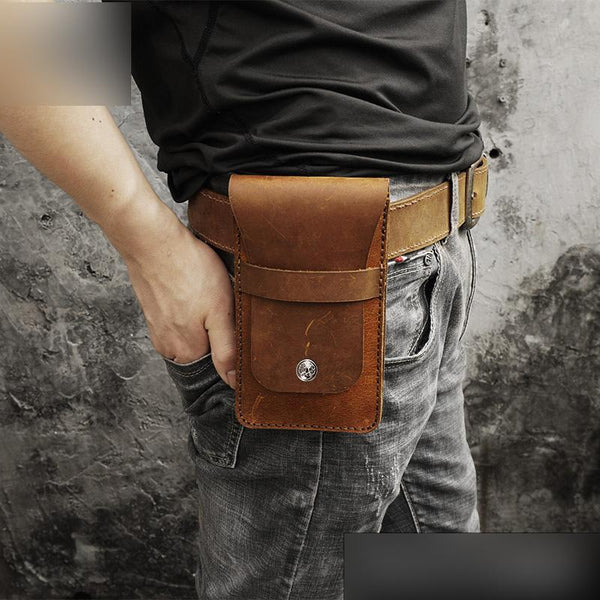 Handmade Brown LEATHER MEN Belt Pouch Waist BAG Slim Belt Bag FOR MEN