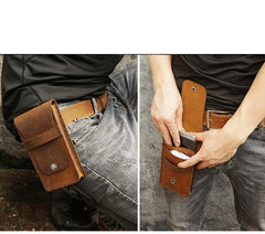 Handmade Black LEATHER MEN Belt Pouch Black Waist BAG Slim Belt Bag FOR MEN