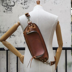 Handmade LEATHER MEN Sling Bag Waist BAG Brown LEATHER Fanny Pack FOR MEN