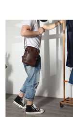 Cool Black LEATHER MEN'S 8 INCHES Small Side BAGs Vertical Coffee MESSENGER BAGs Courier BAG FOR MEN - imessengerbags