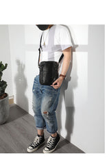 Cool Black LEATHER MEN'S 8 INCHES Small Side BAGs Vertical Coffee MESSENGER BAGs Courier BAG FOR MEN - imessengerbags